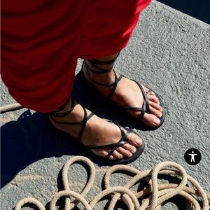 ZARA LACE UP TIED FLAT LEATHER SANDALS Size 40 Brand New
